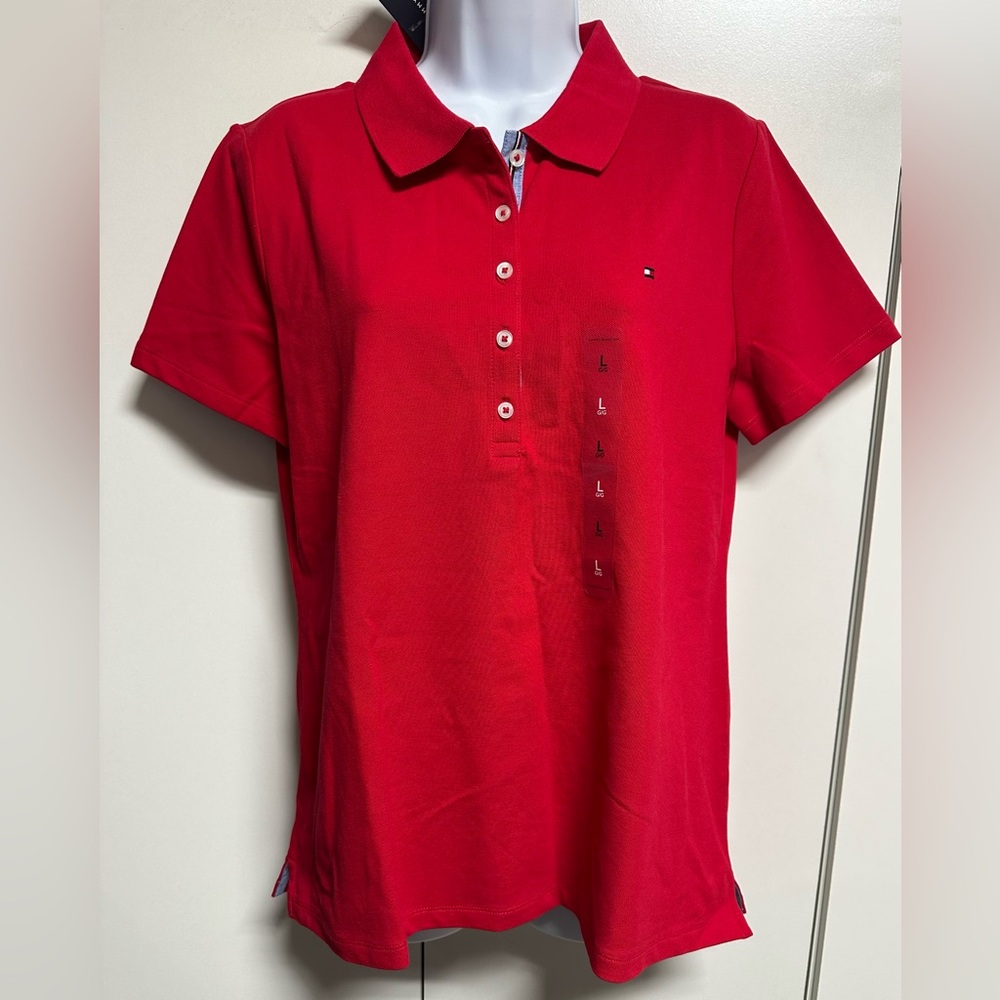 Tommy Hilfiger Polo Shirt Large Red Heritage Stretch Pique Flag NWT - Picture 4 of 8